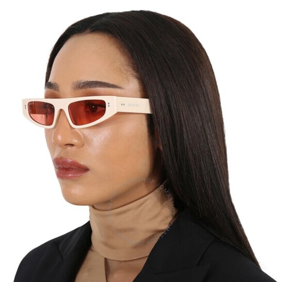 🕶️ New Gucci GG1634S 005 Sunglasses - Ivory Frame, Red Lenses - Picture 1 of 11